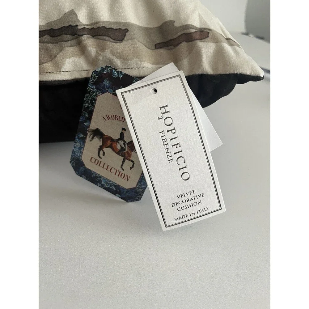 Pificio Firenze Horse Polo Velvet Throw Pillow 18x18 Equestrian Made in Italy